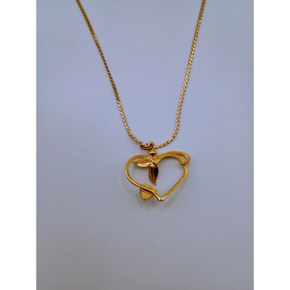 Vintage Gold Tone Heart Pendant With Rhinestone, Heart Stone Accent Necklace - Picture 4 of 6